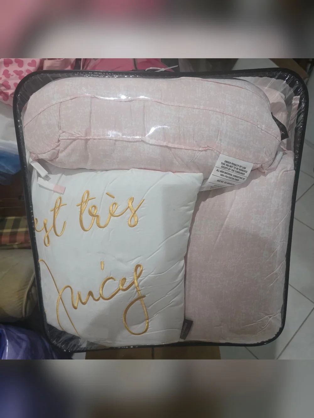 Juicy Couture Striped Pink & White King Comforter Set